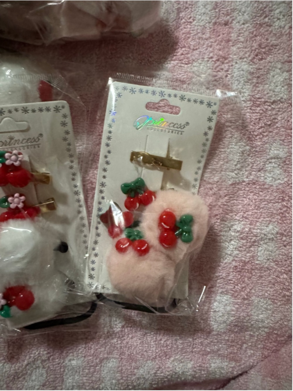 12 Pc Cherry Hair Accessory Bundle | Pom Pom Hair Ties & Matching Clips Kawaii C - Picture 9 of 9
